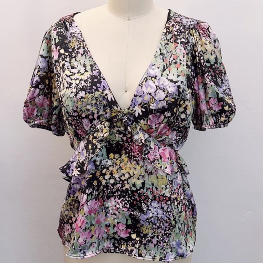 New Topshop Floral V-Neck Back Crop Peplum Top Size 10 US NWT